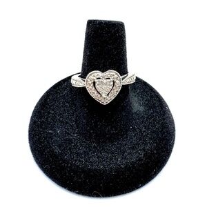 Sterling Silver Diamond Chip Heart Ring Halo Size 7